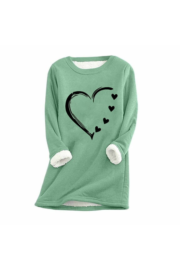 Fleece Sweatshirt for Women Winter Plush Pullover Sweater for Women Warm Thickened Cozy Fleece Lined Sweatshirts Fashion Heart Graphics Print Long Sleeve Crewneck Tops