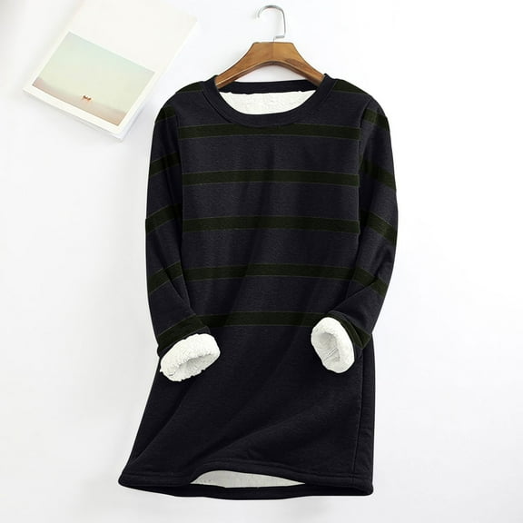pimelu Fleece Sweatshirt for Women Winter Womens Plush Sweatshirts Fashion Striped Print Long Sleeve Pullover Sweater Tops Warm Thickened Soft Fleece Sherpa Sweatshirts