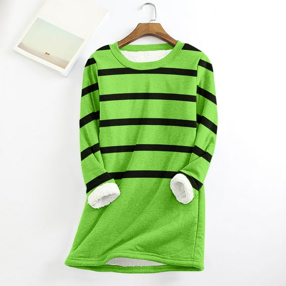pimelu Fleece Sweatshirt for Women Winter Womens Plush Sweatshirts Fashion Striped Print Long Sleeve Pullover Sweater Tops Warm Thickened Soft Fleece Sherpa Sweatshirts