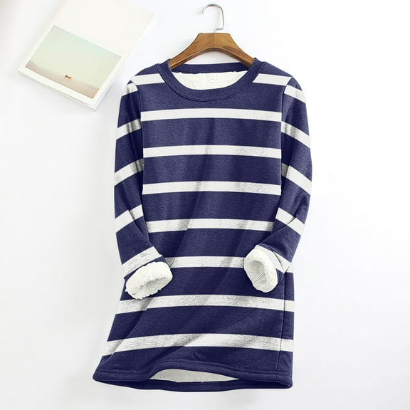 pimelu Fleece Sweatshirt for Women Womens Thickened Plush Sweatshirts Winter Soft Fuzzy Fleece Sherpa Sweater Long Sleeve Fashion Striped Print Ladies Pullover Tops