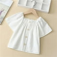 thumbnail image 1 of Dianli Kids Clothes Tunic Top for Kids Girls Summer Button Down Pleated Flared Sleeve Swing Shirts Blouses Cute Solid Short Sleeve Tops Girls Tops(Size:6 Years), 1 of 7