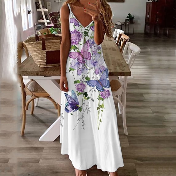 Miss Divine V-Neck Sun Dress Flower Pea