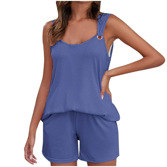 pimelu Summer Saving 2 Pieces Sets for Women Womens Summer Tops Sets Sleeveless Tank Tops and Shorts Sets with Pocket Trendy Solid Lounge Sets