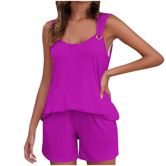 pimelu Summer Saving 2 Pieces Sets for Women Womens Summer Tops Sets Sleeveless Tank Tops and Shorts Sets with Pocket Trendy Solid Lounge Sets