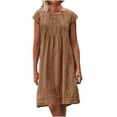 thumbnail image 1 of pimelu Summer Dresses for Women Casual Solid Linen Cotton Pleated T Shirt Midi Beach Party Sundresses Short Sleeve Plus Dresses Round Neck Sun Dress Wedding Guest, 1 of 7