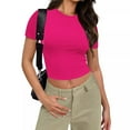 thumbnail image 1 of pimelu Summer Tops For Women Trendy Women's Basic Short Sleeve Round Neck Crop Top Summer Casual Plain Crop Tops T-Shirt Tee for Juniors Girls, 1 of 7