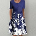 thumbnail image 1 of pimelu Sundress for Women Beach Vacation Boho Pleated Knee Length Swing Aline Midi Summer Dresses for Women Casual Crewneck Short Sleeve Floral Print Plus Size Party Sun Dresses Navy XXL, 1 of 5