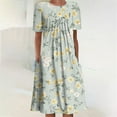 thumbnail image 1 of pimelu Sundress for Women Beach Vacation Boho Pleated Knee Length Swing Aline Midi Summer Dresses for Women Casual Crewneck Short Sleeve Floral Print Plus Size Party Sun Dresses Black m, 1 of 5