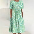 thumbnail image 1 of pimelu Sundress for Women Beach Vacation Boho Pleated Knee Length Swing Aline Midi Summer Dresses for Women Casual Crewneck Short Sleeve Floral Print Plus Size Party Sun Dresses Green s, 1 of 5