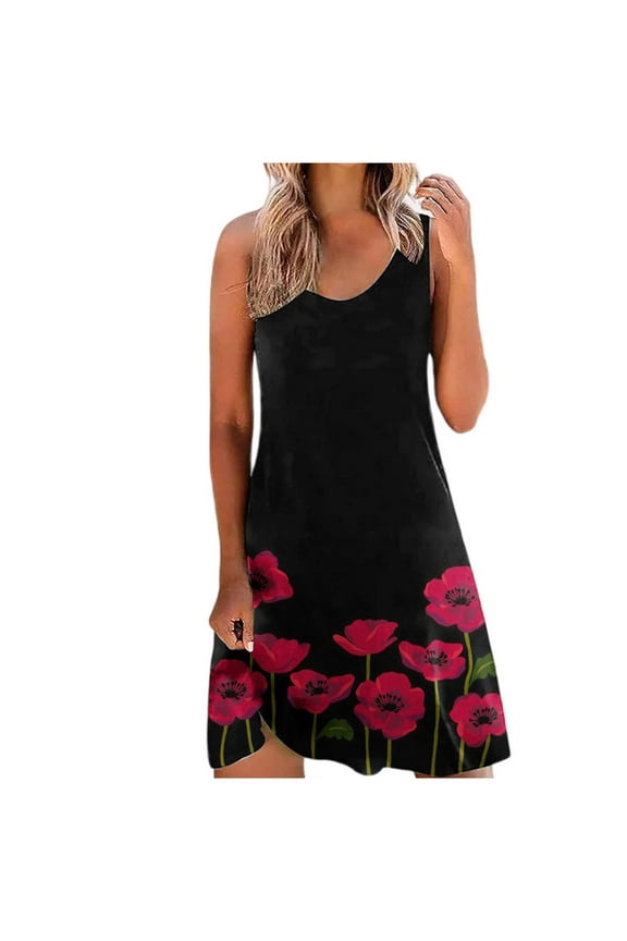 Sundresses for Women Casual Summer - Beach Dresses for Women Casual Summer Sleeveless Sundress Knee Length Midi Dress Boho Floral Vacation Tank Dress Womens Dresses My Order