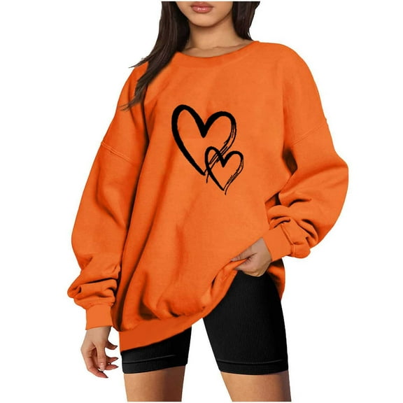 pimelu Valentine's Day Sweatshirt for Women Womens Oversized Sweatshirts Ladies Girls Fashion Heart Graphics Print Pullover Tops Spring Loose Long Sleeve Crewneck Sweatshirt Sweater