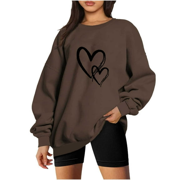 pimelu Valentine's Day Sweatshirt for Women Womens Oversized Sweatshirts Ladies Girls Fashion Heart Graphics Print Pullover Tops Spring Loose Long Sleeve Crewneck Sweatshirt Sweater