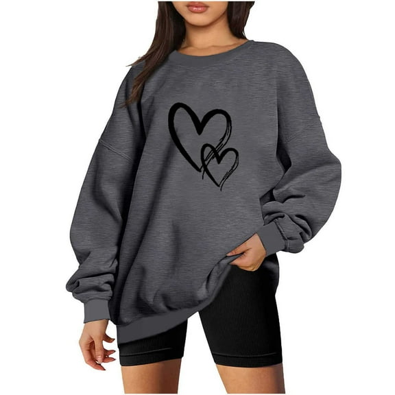 pimelu Valentine's Day Sweatshirt for Women Womens Oversized Sweatshirts Ladies Girls Fashion Heart Graphics Print Pullover Tops Spring Loose Long Sleeve Crewneck Sweatshirt Sweater