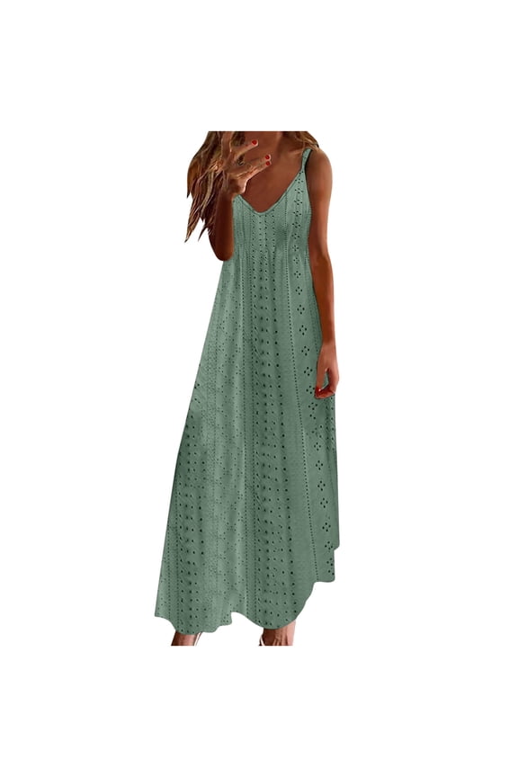 "pimelu Womens Dresses Vacation, Women's Summer Bohemian Long Maxi Dress Casual Sleeveless V Neck Loose Sundress Beach Cover Up Long Cami Maxi Dresses Summer Saving"