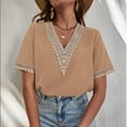 thumbnail image 1 of pimelu Womens Tops Blouses for Women Dressy Casual Plus Size Loose Lightweight Chiffon Lace Trim Shirts Summer Trendy Solid Tops Ladies V-Neck Short Sleeve Blouses, 1 of 7