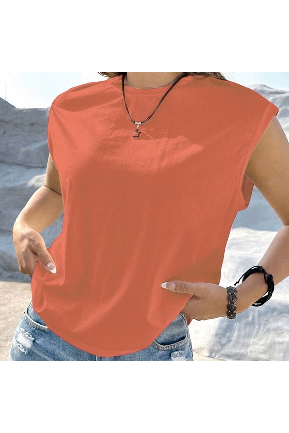 Womens Tops Cute Tops for Women Comfy Breathable Loose Cap Sleeve Workout Tee Tops Summer Fashion Solid T-shirt Ladies Round Neck Short Sleeve Shirts