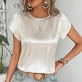 thumbnail image 1 of pimelu Womens Tops Cute Tops for Women Lightweight Silky Satin Petal Sleeve Tunic Tops Summer Trendy Solid Tee Tops Ladies Round Neck Short Sleeve Blouses, 1 of 5