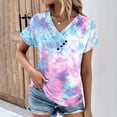 thumbnail image 1 of pimelu Womens Tops Cute Tops for Women Plus Size Comfy Breathable Button up Cowl Neck Tunic Tops Summer Fashion Tie-Dye Print Tee Tops Ladies V-Neck Short Sleeve Shirts, 1 of 5