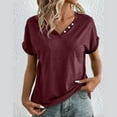 thumbnail image 1 of pimelu Womens Tops Dressy Tops for Women Breathable Comfy Button up Basic Fit Tees Tunic Summer Casual Solid T-shirt Ladies V-Neck Short Sleeve Tunic Top, 1 of 7