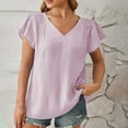 thumbnail image 1 of pimelu Womens Tops Dressy Tops for Women Ruffle Sleeve Pleated Lightweight Loose Tunic Top Summer Fashion Solid T Shirt Girls V-Neck Short Sleeve Blouses, 1 of 4