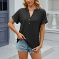 thumbnail image 1 of pimelu Womens Tops Going Out Tops for Women Breathable Comfy Roll Sleeve Button up Blouses Summer Casual Solid Tee Tops Girls V-Neck Short Sleeve Tunic Top, 1 of 7