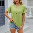 thumbnail image 1 of pimelu Womens Tops Going Out Tops for Women Breathable Comfy Roll Sleeve Button up Blouses Summer Fashion Solid Top Girls V-Neck Short Sleeve Tunic Top, 1 of 7