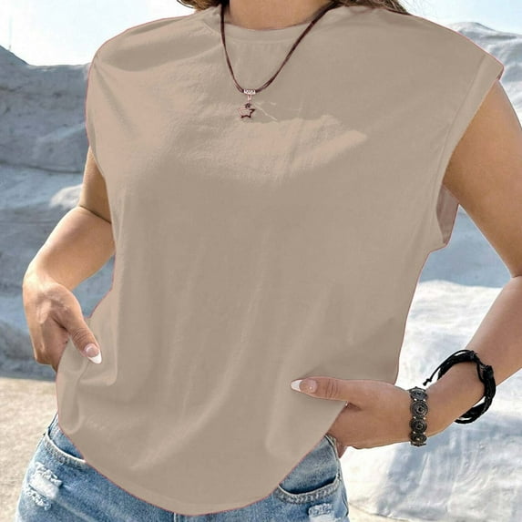 pimelu Womens Tops Going Out Tops for Women Comfy Breathable Loose Cap Sleeve Workout Tee Tops Summer Casual Solid Tees Girls Round Neck Short Sleeve Shirts
