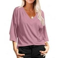 thumbnail image 1 of pimelu Womens Tops Shirts for Women Breathable Comfy Loose Pullover Top Summer Trendy Solid Shirt Ladies V-Neck 3/4 Sleeve Blouses, 1 of 6