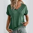 thumbnail image 1 of pimelu Womens Tops Summer Tops Breathable Comfy Button up Basic Fit Tees Tunic Summer Fashion Solid Tops Ladies V-Neck Short Sleeve Tunic Top, 1 of 7