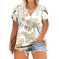 thumbnail image 1 of pimelu Womens Tops Summer Tops Plus Size Petal Sleeve Vintage Western Graphics Blouses Summer Casual Ethnic Style Print Tee Tops Girls V-Neck Short Sleeve Tunic Top, 1 of 6