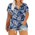 thumbnail image 1 of pimelu Womens Tops Summer Tops Vintage Ethnic Style Print Plus Size Petal Sleeve Blouses Summer Fashion Western Print Tops Girls V-Neck Short Sleeve Tunic Top, 1 of 6
