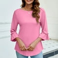 thumbnail image 1 of pimelu Womens Tops Summer Tops for Women Flared Sleeve Plus Size Lightweight Comfy Pullover Blouses Summer Fashion Solid Shirt Girls Crewneck 3/4 Sleeve Tunic Top, 1 of 7