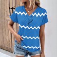 thumbnail image 1 of pimelu Womens Tops T Shirts for Women Button up Cowl Neck Comfy Breathable Tunic Tops Summer Fashion Striped Print T-shirt Girls V-Neck Short Sleeve Shirt Top, 1 of 5