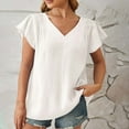 thumbnail image 1 of pimelu Womens Tops T Shirts for Women Ruffle Sleeve Pleated Lightweight Loose Tunic Top Summer Trendy Solid T Shirts Ladies V-Neck Short Sleeve Blouses, 1 of 4