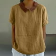 thumbnail image 1 of pimelu Womens Tops Tops for Women 2024 Plus Size Rolled Sleeve Comfy Cotton Linen Blouses Summer Trendy Color Block Tee Tops Girls Lapel Short Sleeve Shirts, 1 of 6