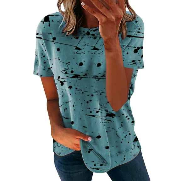 pimelu Womens Tops Tops for Women 2024 Loose Fit Tie Dye Tunic Top Summer Fashion Graffiti Print Blouses Girls V-Neck Short Sleeve T-Shirts