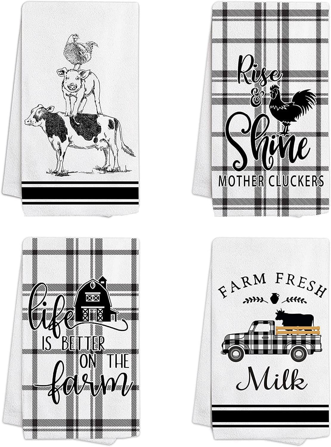 pinata Farm Animal Kitchen Towels Farmhouse Rooster Cow Dish Cloths
