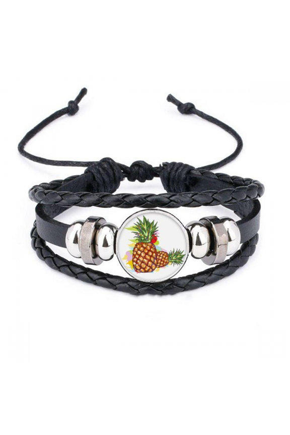 pineapples couple fruit drawing bracelet braided leather woven wristband