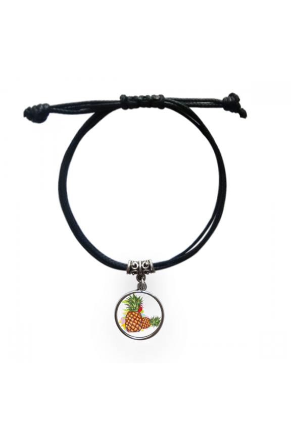pineapples couple fruit drawing bracelet leather wristband black jewelry