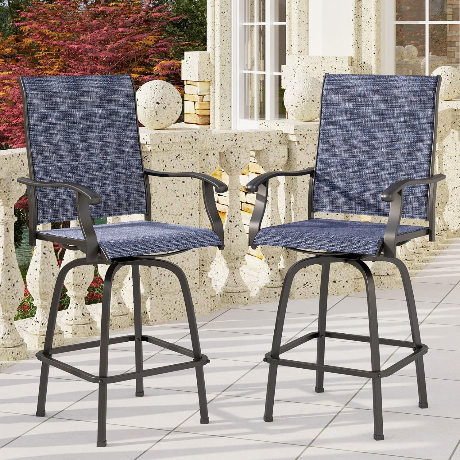pingduo Outdoor Swivel Bar Stools Set of 2, 30" Bar Height Tall Patio
