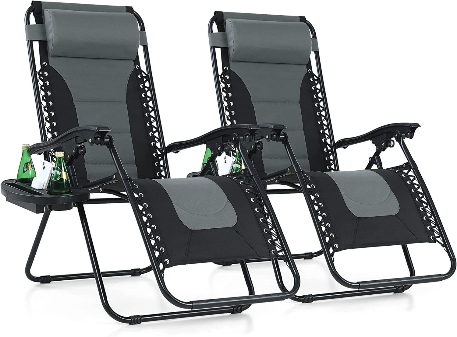 pingduo Set of 2 Padded Zero Gravity Lounge Chair Oversized Folding Patio Recliner with Adjustable Headrest Cup Holder Support 350 LBS Grey Walmart