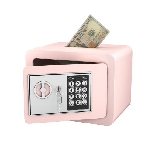 pink 0.23 Cubic Feet Small Safe With Key And Password Money Home Safe