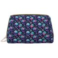 thumbnail image 1 of pink flower blue Skull Makeup Bag, Large Capacity Travel Cosmetic Bag for Women Girls- Travel Toiletry Bag Leather Portable Waterproof Makeup Case Organizer with Handle, 1 of 4