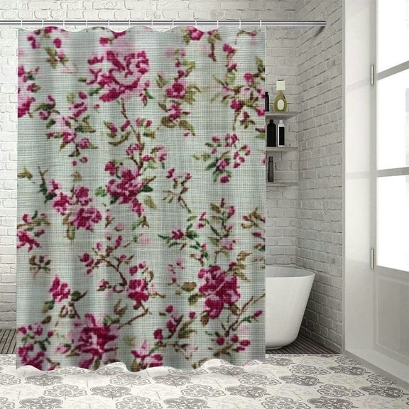 pink flowers rococo Shower Curtain Set shower curtain for Bathroom with Hooks