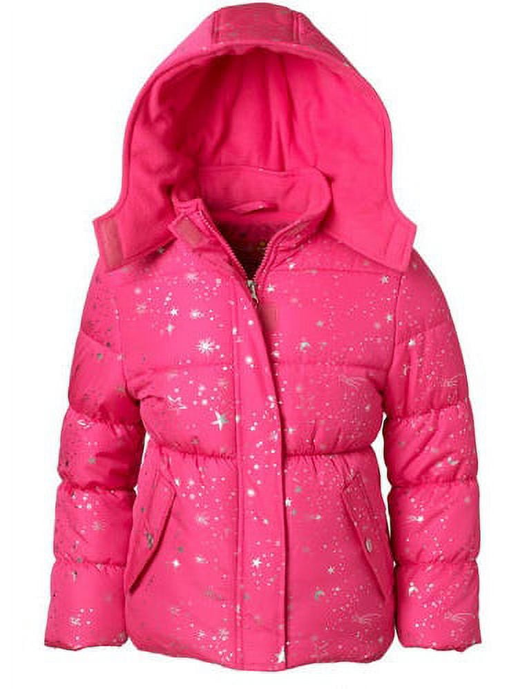 pink platinum baby toddler girl metallic star print puffer jacket coat ...