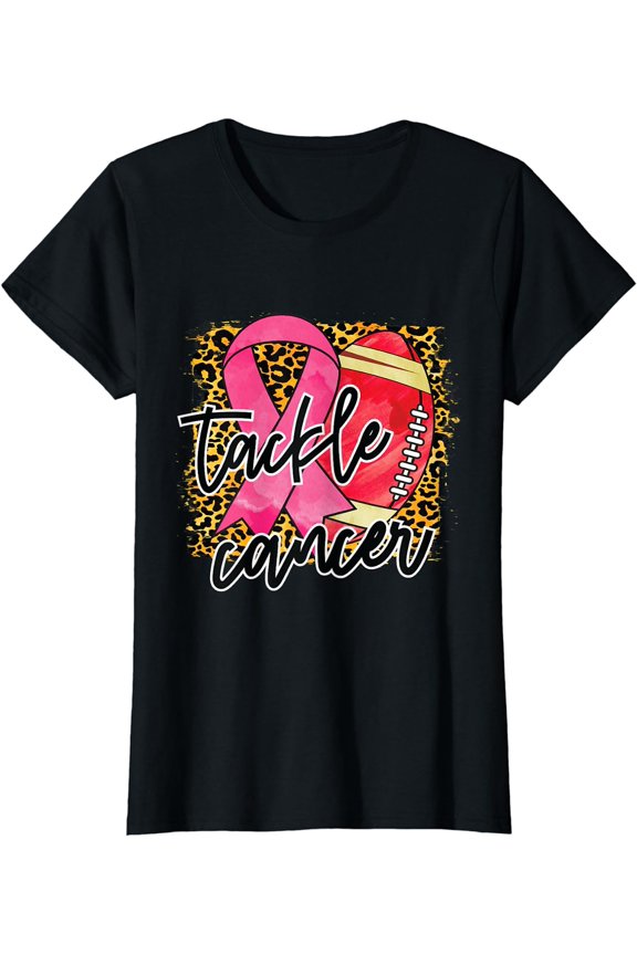 pink ribbon breast cancer awareness Tackle cancer football T-Shirt