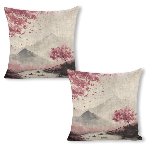 pink tree mountain river Linen toss pillowcase decoration pillowcase gifting preferred 18x18 inch cushion cover 2 sets sofa pillowcase sofa bedroom living room car