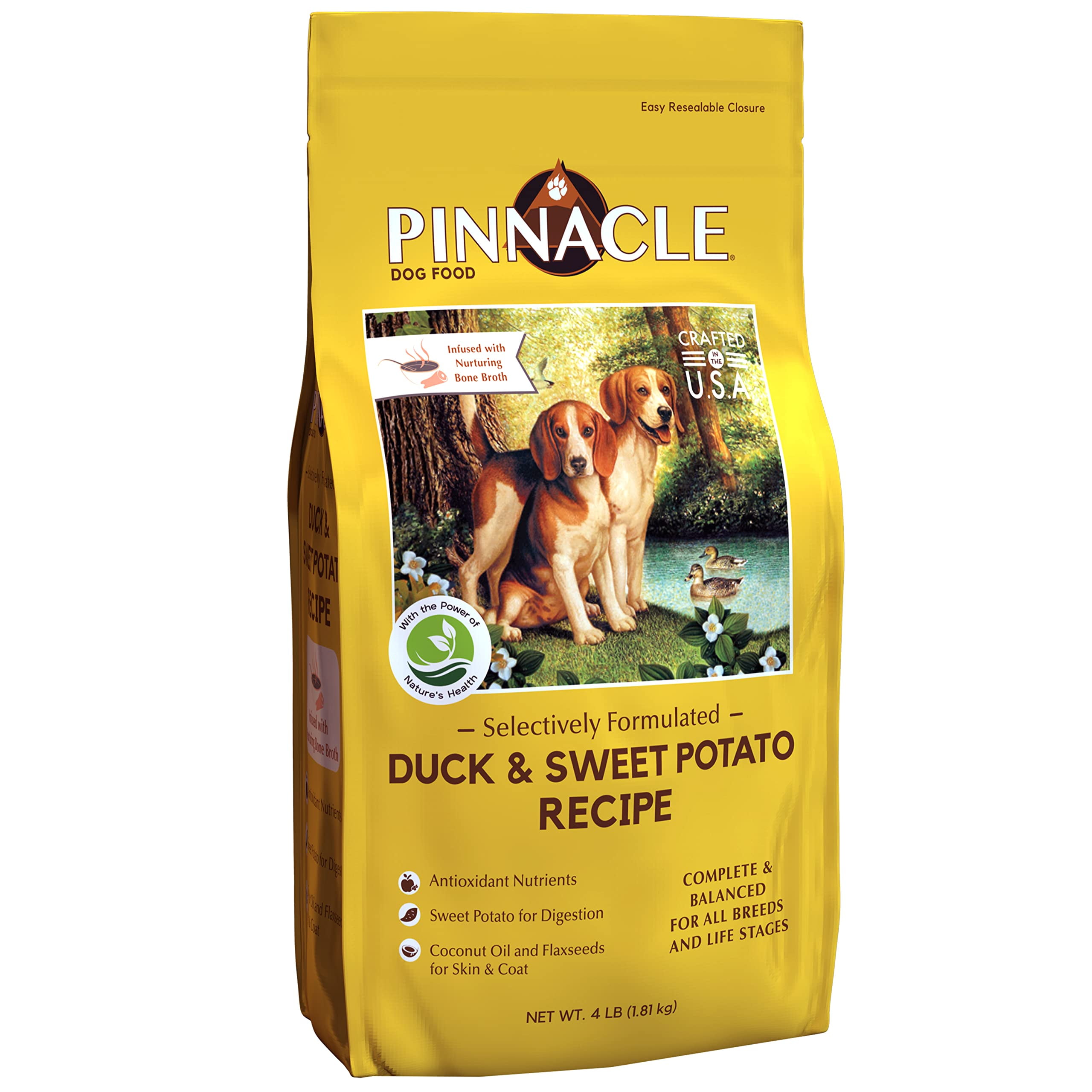 pinnacle pet Duck & STF9 Sweet Potato Dry Dog Food 4 lb, Infused with