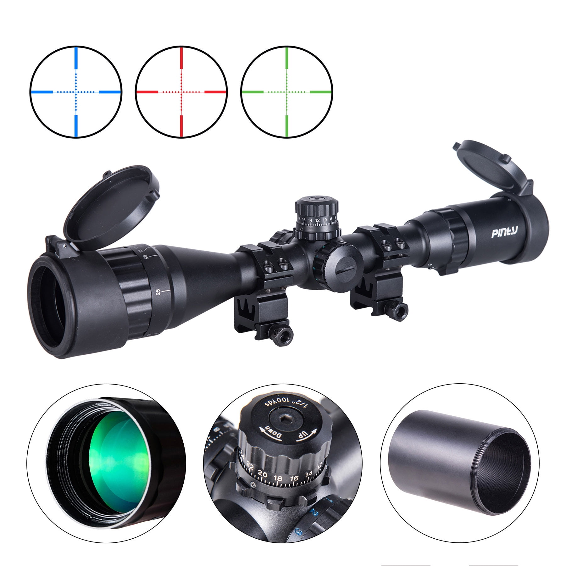 PINTY 3-9✕40AOL スコープ 台座付き Pinty 3-9x40AO RGB Mil Dot Riflescope Combo with Sunshade Flip-Up