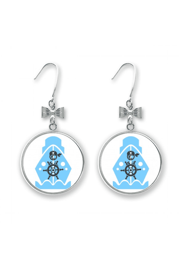 pirate stee wheel ship navigation bow earrings drop stud pierced hook